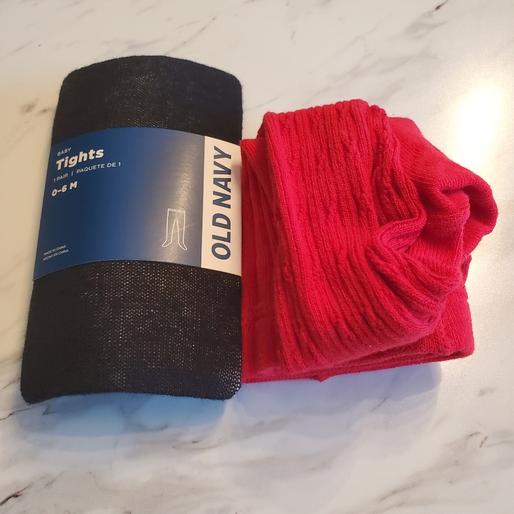 Old Navy INFANT Black and Red Tights 0-6 Months New, never Worn $10 For Both